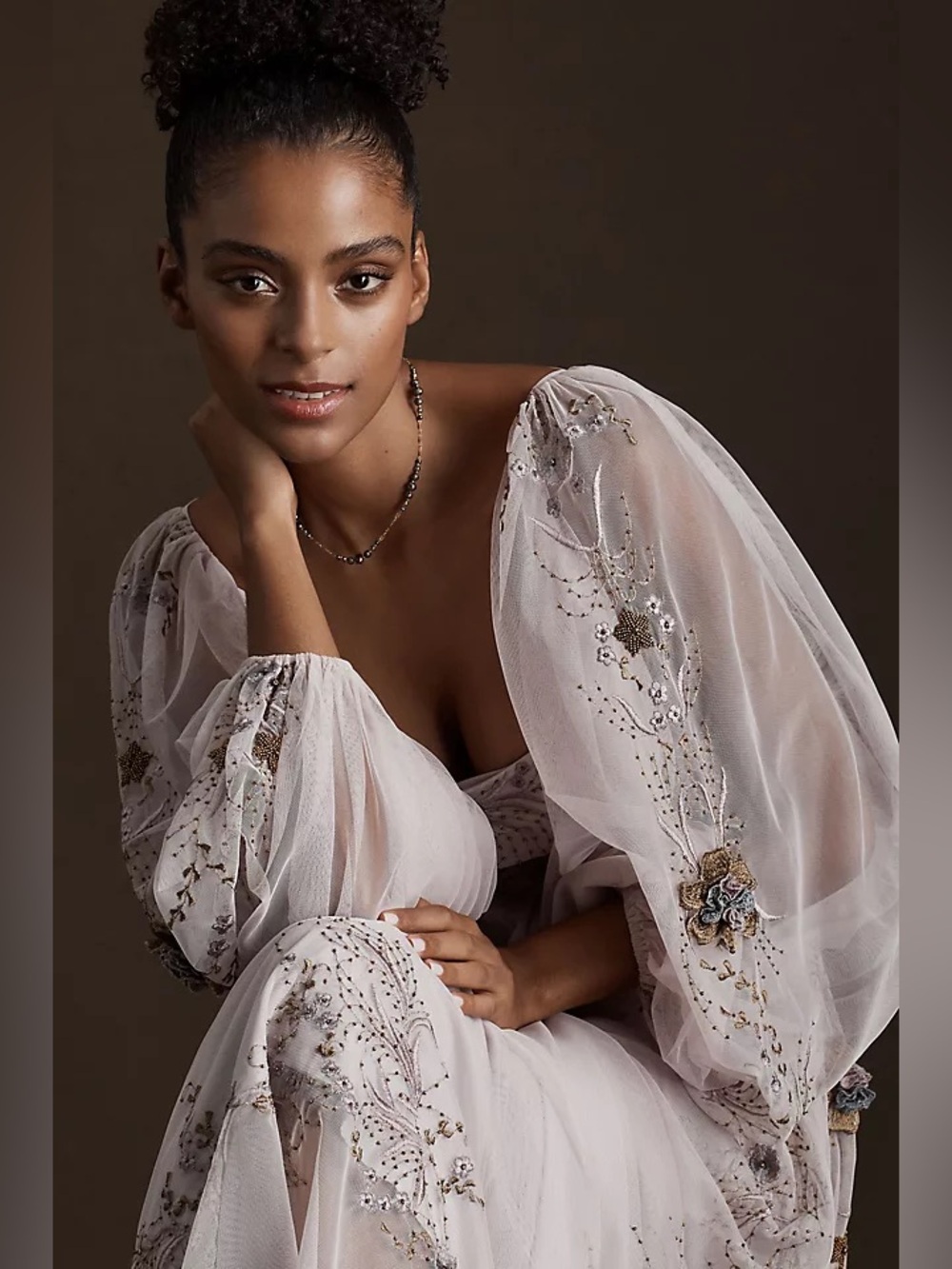 BHLDN Stargazer Purple Valetta Empire-Waist Puff-Sleeve Backless Gown - Picture 3 of 11